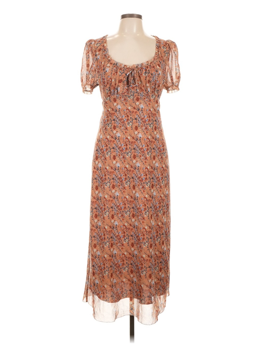 Aritzia Wilfred Floral Printed Tie Back Midi Dress with Puff Sleeves